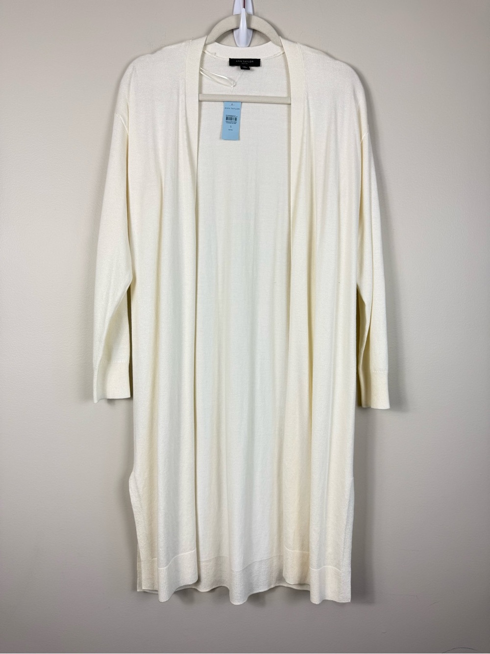 Ann Taylor Long Open-Front Cream Cardigan Sweater Womens Small Petite Office NWT